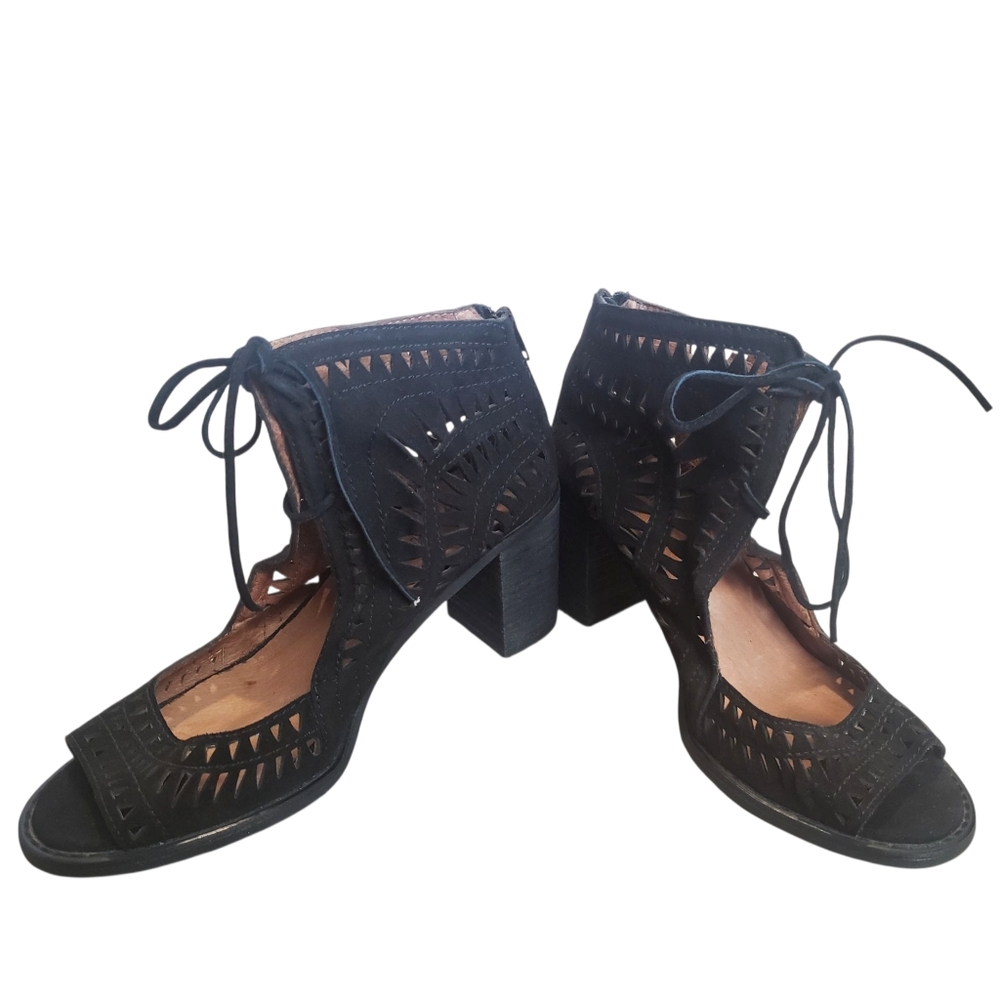Jeffrey Campbell Sandals Womens 10 Cordillo Black Suede Open Toe Lace-up Heels - Picture 6 of 13